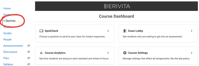 The Derivita course dashboard in Canvas
